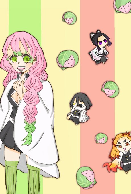 抹茶ラテさんがTwitterに投稿した甘露寺蜜璃(鬼滅の刃)のイラスト。