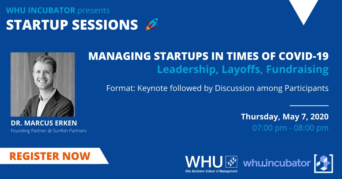 WHUIncubator's tweet photo. +++ WHU Incubator Startup Sessions +++
We are happy to announce the launch of our virtual event series Startup Sessions. 
When? May 7th, 2020 - 07:00 p.m.
Register now at https://t.co/miWarO6uH2

#wekeepWHUrunning #myWHU #Entrepreneurship https://t.co/humF3hzryM