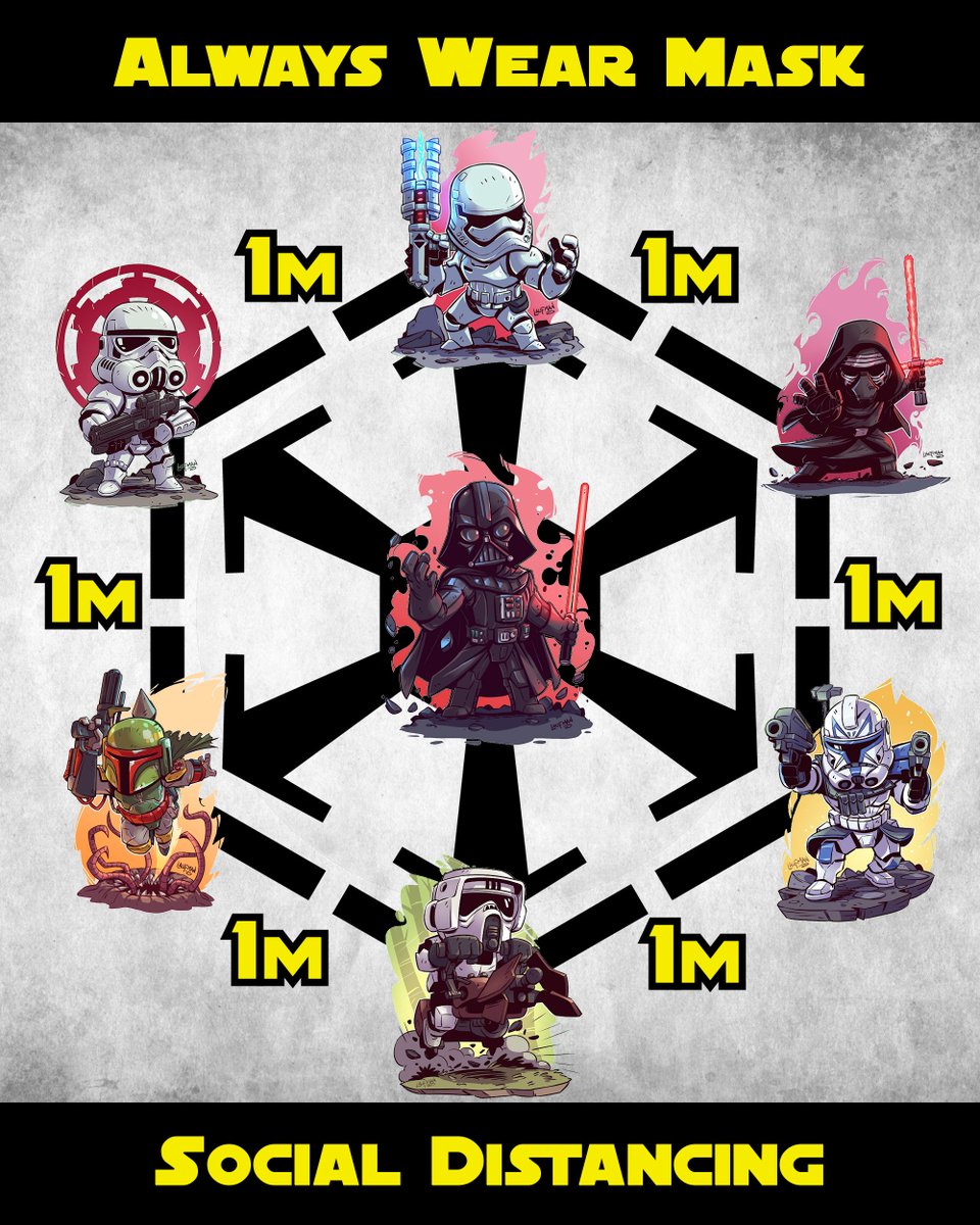 𝗙𝗼𝗹𝗹𝗼𝘄 𝘁𝗵𝗲 𝗢𝗿𝗱𝗲𝗿: 𝗔𝗹𝘄𝗮𝘆𝘀 𝘄𝗲𝗮𝗿 𝗺𝗮𝘀𝗸 𝗮𝗻𝗱 𝗽𝗿𝗮𝗰𝘁𝗶𝗰𝗲 𝘀𝗼𝗰𝗶𝗮𝗹 𝗱𝗶𝘀𝘁𝗮𝗻𝗰𝗶𝗻𝗴

⛔️ Crowded Places ⛔️
🚫 Confined Spaces 🚫
❌ Close Conversation ❌

#MayThe4thBeWithYou

*Courtesy of Derek Laufman's Chibi characters