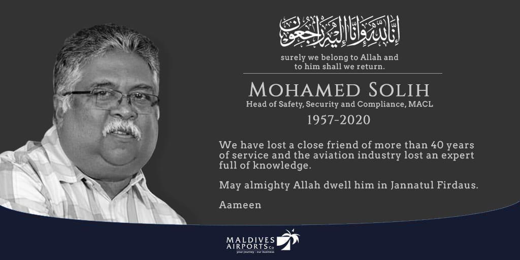 MACLmedia's tweet photo. Our dear friend &amp; colleague Mr. Mohamed Solih has passed away today. May Allah bless his soul &amp; grant him jannatul firdous. As we grieve may Allah give strength to his family to bear this loss. We lost an expert &amp; a treasure among us who will be missed and remembered  forever. https://t.co/iF4NM6F03a