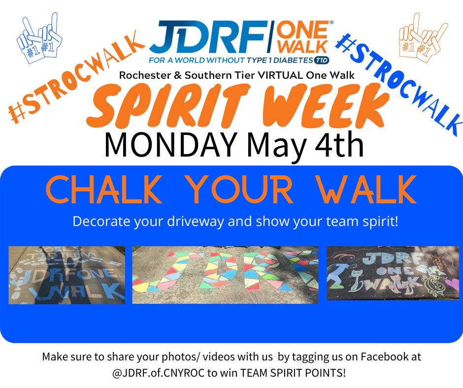 Here we go - Spirit Week! Make sure you include your team name in your post - if you haven't registered go to walk.jdrf.org! #strocwalk #jdrf #spiritweek #chalkyourwalk