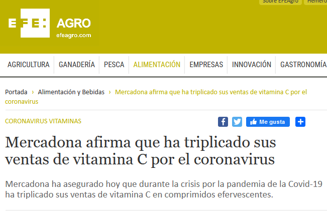 beatrizcalidad's tweet photo. @Mercadona triplica la venta de comprimidos de #vitaminaC x el #coronavirus.

Por eso hay q repetir una y otra vez q su uso se está investigando vía intravenosa y q,de ninguna manera, previene o cura en forma de complemento. 

Lo conté en @ElComidista ⬇️
https://t.co/KZuNbPP8dx https://t.co/RxmJA3Qral