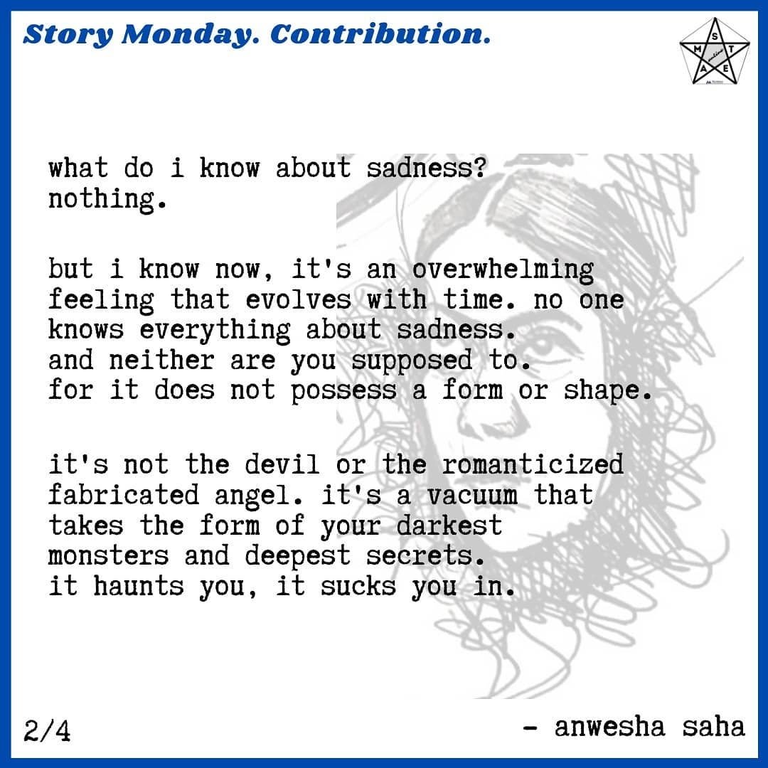 themakerscollab's tweet photo. Today in #StoryMonday, we have a contribution by Anwesha Saha who weaves together a beautiful piece on mental health awareness.
Let us know your views. Comment. Contribute! Check this👇
https://t.co/ujPBGio79V
#STEAMonline #StoryMonday
#Literature #Mentalhealth  #mentalwellbeing https://t.co/VpQoqWifOY
