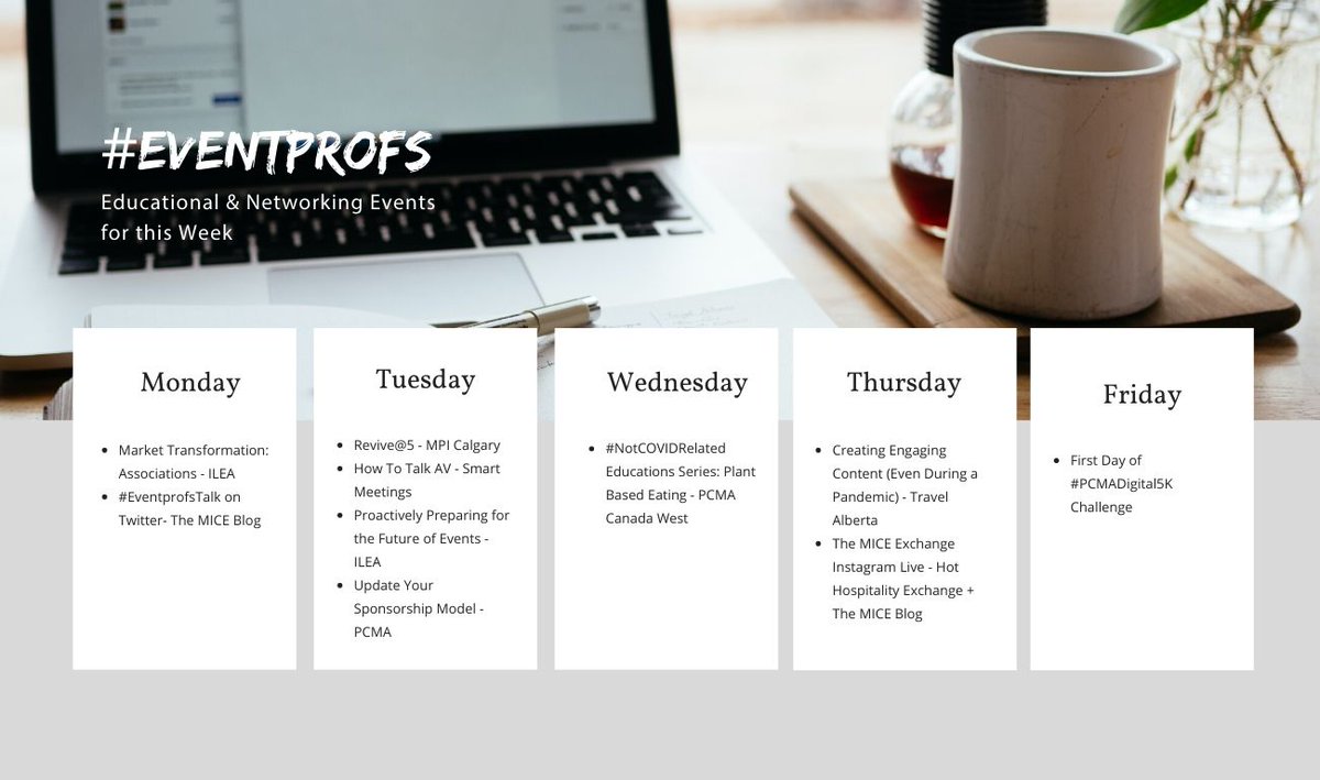 CTCC_Calgary's tweet image. Good morning, #eventprofs. The first week of May starts today with great opportunities to learn, grow, connect and network. 

Take a look at this schedule of events and remember: far apart, yet always connected.