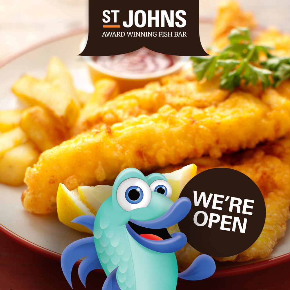 stjohnsfishbar's tweet photo. We're back open 🎉🙌 From today, St John's Fish Bar is now reopen &amp; ready for walk-in orders 4.00pm - 8.30pm, Monday - Saturday! We look forward to seeing you all soon...from a safe distance!

#StJohnsFishBar #FishandChips #Warwick #Warwickshire #reopening #Fish #Chips #ChippyTea https://t.co/5COsoKvbDK