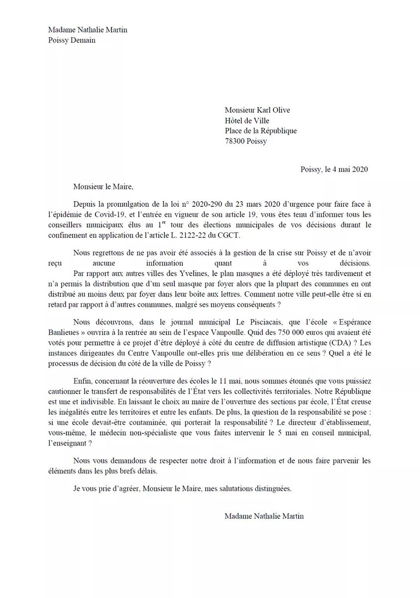 PoissyDemain's tweet photo. Parce que les nouveaux élus devraient être associés aux décisions ou a minima, informés comme le prévoient les dispositions légales... #Poissy https://t.co/flmPYqrssC