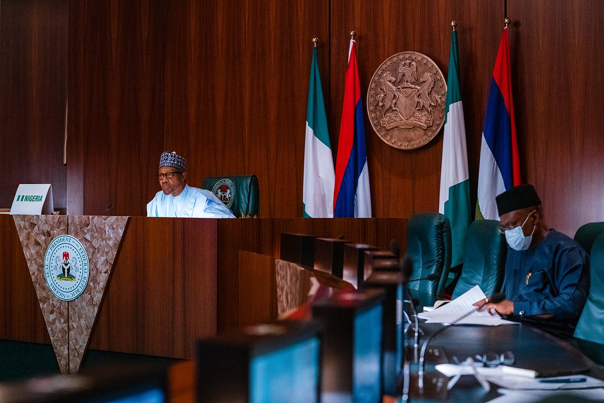 BashirAhmaad's tweet photo. PHOTOS: President @MBuhari participates in a virtual Summit of Heads of State and Government of the Non-Aligned Movement (NAM), today at the State House, Abuja. The theme of the extraordinary summit is ‘United Against COVID-19 Pandemic’. https://t.co/KBjDExktv9