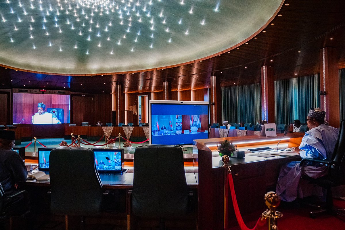 BashirAhmaad's tweet photo. PHOTOS: President @MBuhari participates in a virtual Summit of Heads of State and Government of the Non-Aligned Movement (NAM), today at the State House, Abuja. The theme of the extraordinary summit is ‘United Against COVID-19 Pandemic’. https://t.co/KBjDExktv9