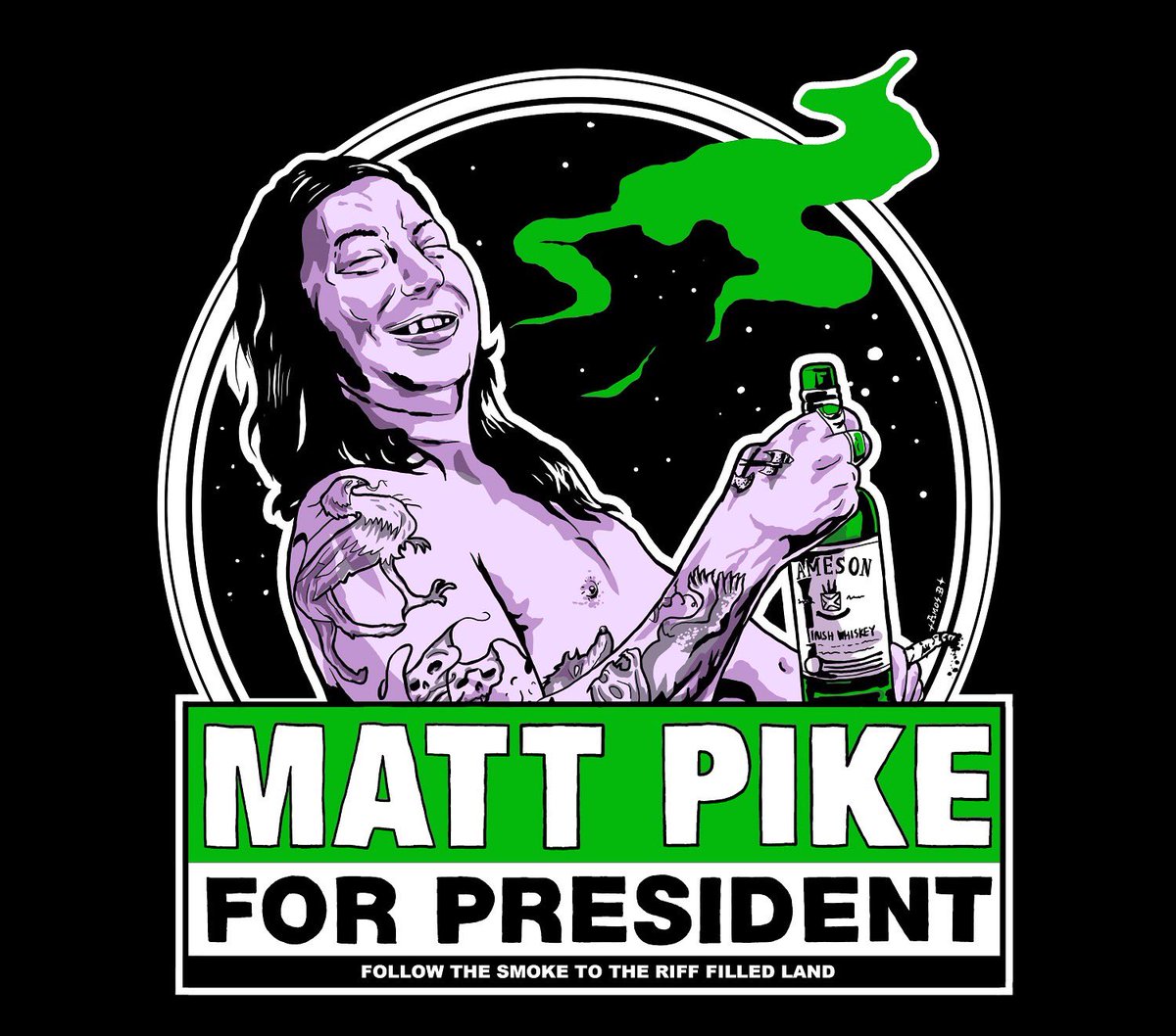 تويتر \ Yulio على تويتر: "MATT PIKE FOR PRESIDENT⁣ __⁣ [pre order] ⁣ tshirt  &amp; sticker package⁣ 135.000, size S-XXL⁣ DM for details 🤮⁣ __⁣ artwork  by Amos Basilo https://t.co/tQ5kqRI940"