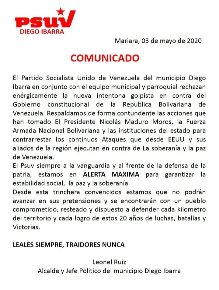 LeonelRuizPsuv's tweet photo. Comunicado  en rechazo a las acciones perpetradas en la Guaira
@NicolasMaduro 
@rafaellacava10 
@dcabellor 
@PartidoPSUV 
@PSUVCarabobo 
@PrensaFANB https://t.co/33hxYPSCDp