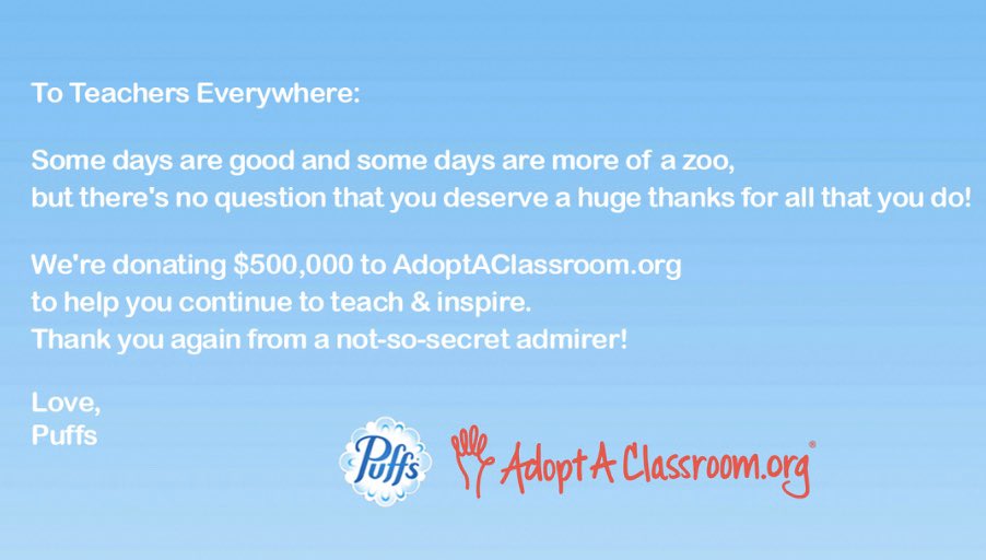 Thank you to all the teachers who are working hard to keep our children educated and at ease! We see you and we support you. 
#TeacherAppreciationWeek2020 #PuffsLovesTeachers
