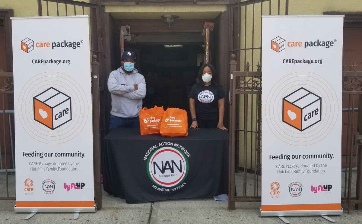 NationalAction's tweet photo. We are here in partnership with CARE & The Hutchins Family Foundation distributing meals to those affected by #COVID19. We are now serving from Fort Mott Baptist Church (446 Willis Ave, Bronx NY 10455) Monday-Saturday 12pm-4pm! #GetIntoAction #OperationFeed https://t.co/XaX6nZXQOt