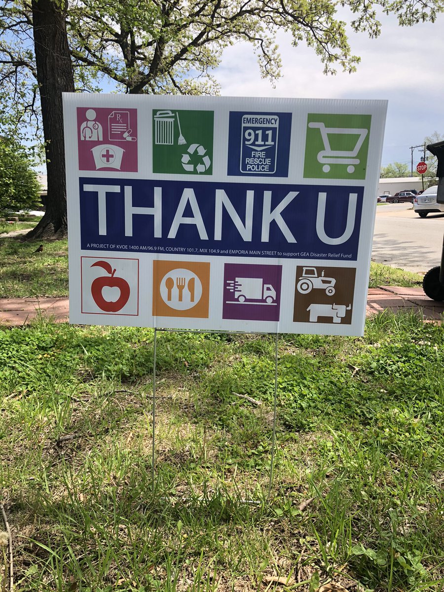 EmporiaCommFdn's tweet photo. Thank you signs are available at https://t.co/5sV9roIQUN - all proceeds go to the Greater Emporia Area Disaster Relief Fund.

For more information about the fund, to donate, or apply, visit the Foundation’s new website at https://t.co/BspAc1Lq14 https://t.co/EjRz6QyVsn