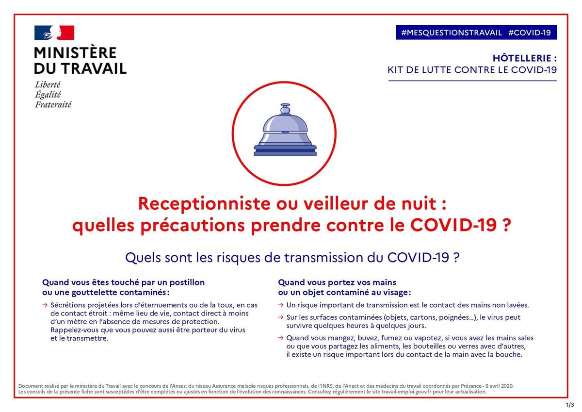 ExcelPlace's tweet photo. Afin d'assurer la protection contre le COVID-19 sur vos lieux de travail et assurer la continuité de l'activité économique, retrouvez les fiches conseils métiers éditées par le Ministère du Travail. Consultez ici la fiche "Réceptionniste ou veilleur de nuit”
#covid19 https://t.co/KcYLEMcwTz