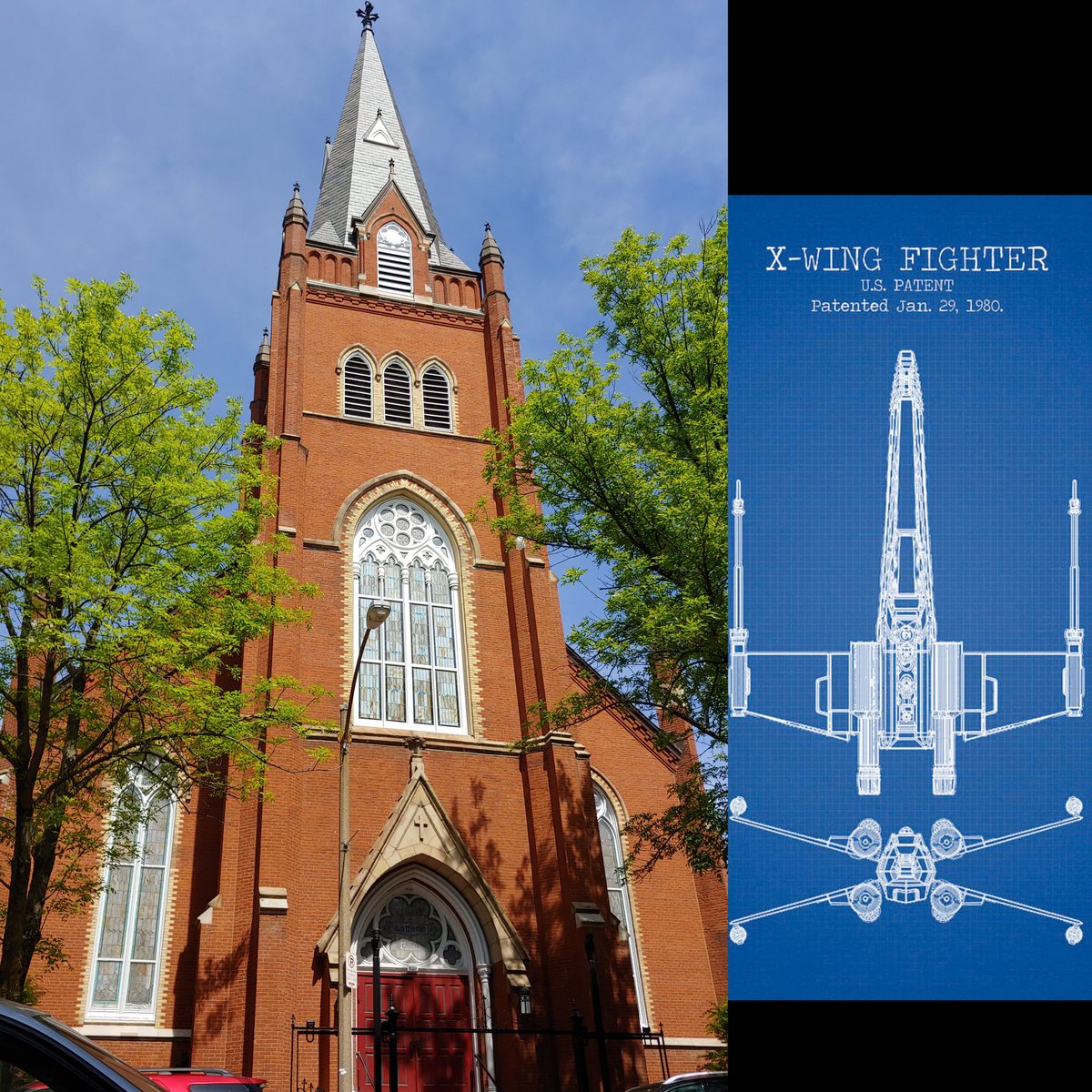 TrinitySoulard's tweet photo. Ever notice that Trinity looks like a "X-Wing Fighter" flipped upward?  Happy Stars Wars Day!
#MayTheForthBeWithYou #AndAlsoWithYou https://t.co/A7FbRkEv3o