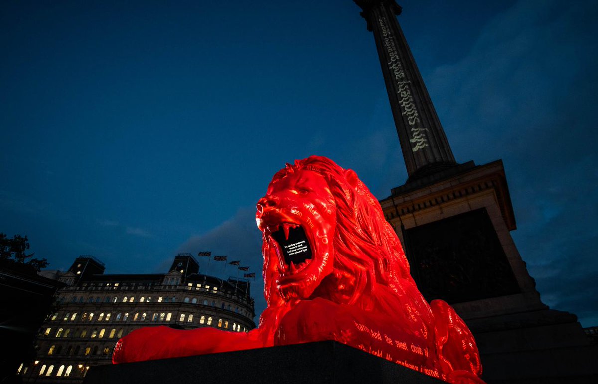 londonbiennale's tweet photo. #LDB20 Artistic Director @EsDevlin collaborated with @GoogleArtsculture to create ‘Please Feed the Lions’ in Trafalgar Square for the London Design Festival in 2018. The installation explored the parameters of design and AI, incorporating a deep learning algorithm #Design https://t.co/IZ7kj3HBCn