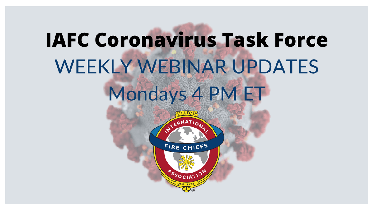 Join the <a href="/IAFC/">IAFC</a> today at 4 PM ET for the Weekly #COVID19 Task Force #Webinar bit.ly/2SBbV9B @NatlMutualAid <a href="/ChiefGaryLudwig/">Gary Ludwig</a> <a href="/ChiefRobBrown/">Chief Rob Brown (Ret.)</a>