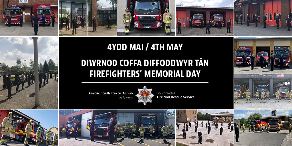 SWFireandRescue's tweet photo. At 12 o clock today, our stations and offices around South Wales took part in a minute’s silence for Firefighters’ Memorial Day, to honour those who made the ultimate sacrifice. #FMD20 https://t.co/zixaLZBJbG