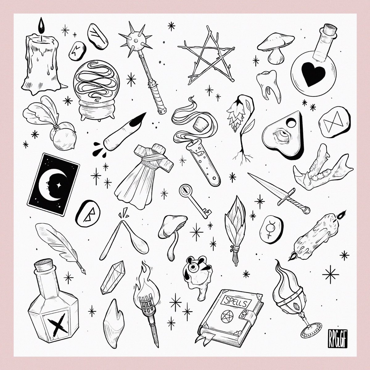 I did another lil tattoo sheet! Much smaller designs this time 🗡✨ it was a lot of fun for me to do a bunch of little designs instead of a whole illustration for once, and I’d like to continue to do it! 🖤 #flashsheet #sticknpoke