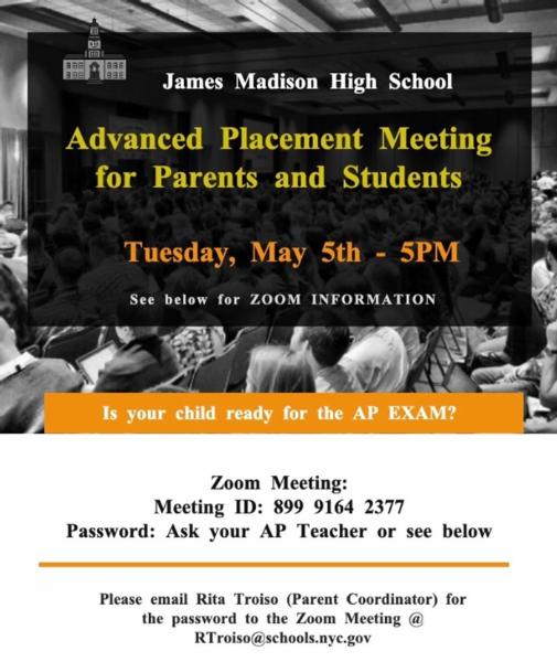 JMHSBklyn's tweet photo. Advanced Placement Meeting for Parents and Students - Join us tomorrow! https://t.co/KjibXA0Jft https://t.co/Xketu4f2Dw