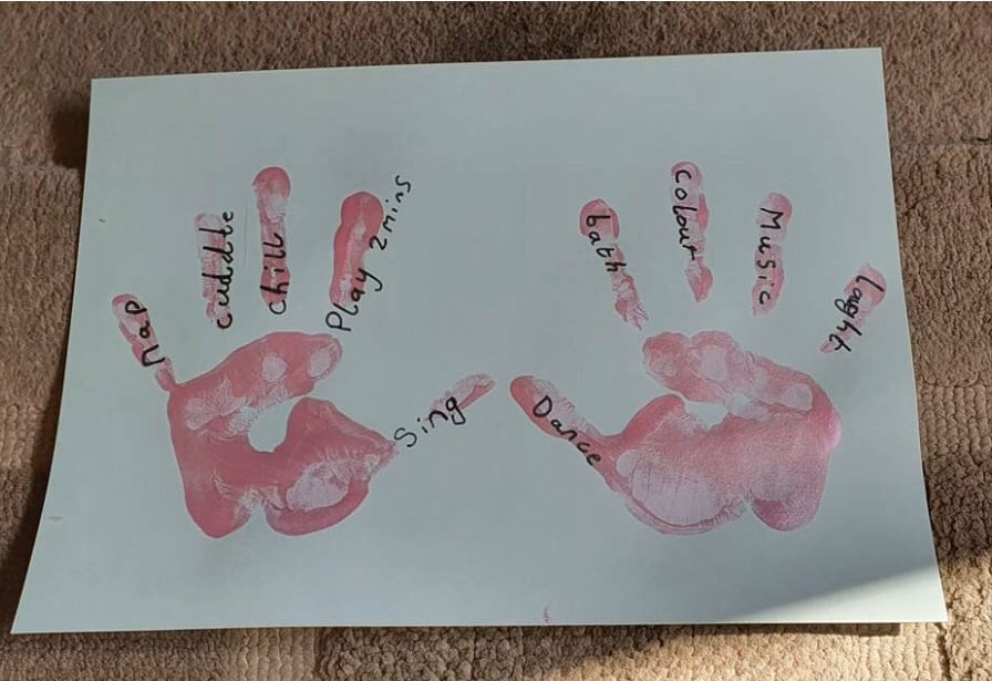 BrookeHill_ELSA's tweet photo. Love it when children send us photos. This is the calming ’in my own hands’ activity. You can draw around your hand or use hand prints and in each finger write an idea for how you like to calm down 😊🌈 @ResRutland #Wellbeing #schoolelsa https://t.co/LINBRQxZwQ