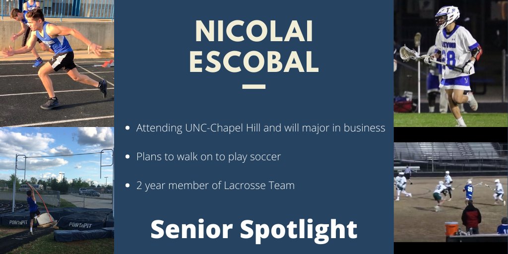 🏃‍♂️SENIOR SPOTLIGHT 🥍
Nicolai Escobal -
2 sport spring athlete in Lacrosse and Track!  Also integral member of men's soccer team!  Incredible student who will attend the University of North Carolina!  Proud of you Nicolai!