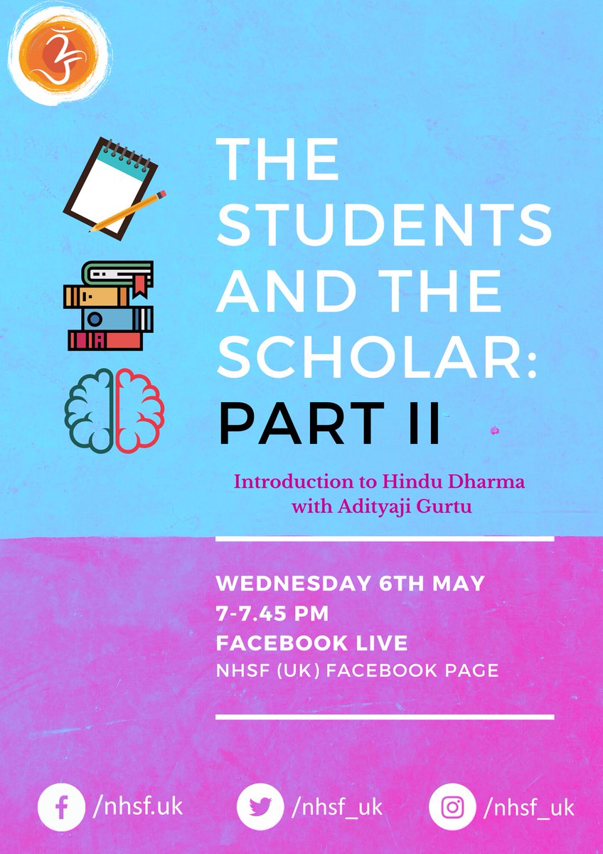 nhsf_uk's tweet photo. The Students and The Scholar: Part II LIVE 👩🏽‍🎓👨🏽‍🏫

Witness questions being put forward to our scholar, Adityaji Gurtu, who will provide us with insightful answers to common questions regarding Hindu Dharma! 🗣️

👉🏽 https://t.co/BY3FIBYGhS

#DistancingDharmically #WisdomWednesdays https://t.co/jDcXRMrndT