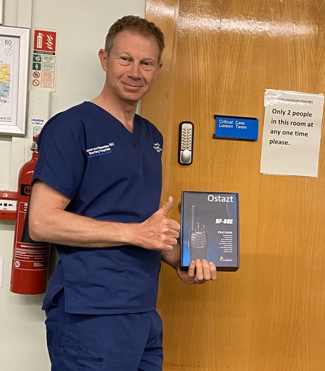 LeeRCutler's tweet photo. A massive thank you to @asthmacharity for donating these fantastic walkie-talkies to critical care @DBH_NHSFT.  So helpful when staff are in PPE and in seprate areas managing emergencies. https://t.co/HOdwtVcVF9