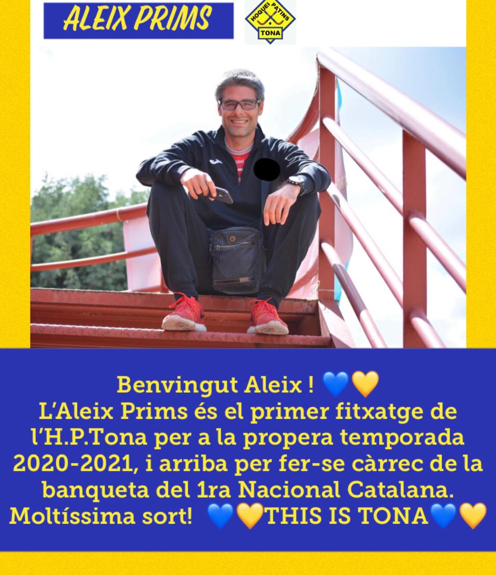 HpTona's tweet photo. BENVINGUT ALEIX! 💙💛L'Aleix Prims és el primer fitxatge de l'HP Tona per a la propera temporada 2020-2021, i arriba per fer-se càrrec de la banqueta del 1a Nacional Catalana.
Moltíssima sort!!!🏑
💙💛THIS IS TONA💛💙
#hptona #thisistona #amunthptona #benvingut #nacionalcatalana https://t.co/1daPbjSrC1