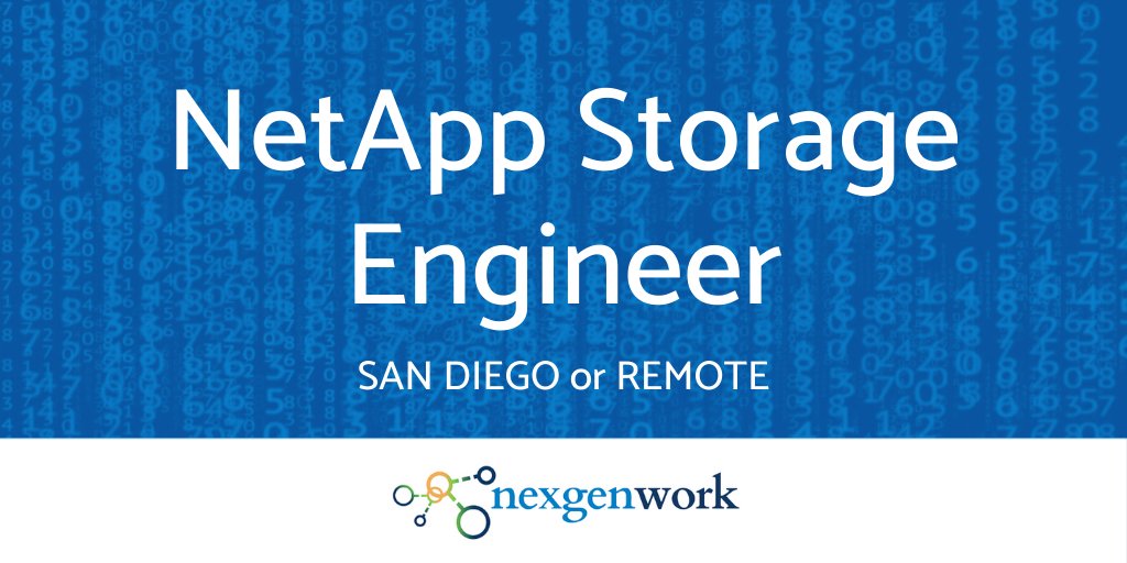 nexgenwork's tweet photo. Now Hiring!
We have an exciting position opening for a NetApp Storage Engineer.
Learn more and apply here: https://t.co/5ta2vt1D2O
#technology #techjobs #NetApp #engineer #techie #nowhiring #jobopening #applynow https://t.co/1mhwhvzSlF