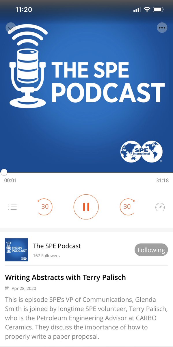 shauna_noonan's tweet photo. Listened to this podcast about how to write a great abstract.  Terry Palisch, who is our Technical Director for completions gives some great advice and guidance.  Well done.#WeAreSPE #SPEStrong #SPEStayStrong https://t.co/AZJnspV0Lo