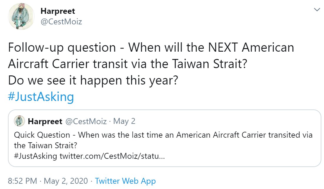 What bolsters my belief is the fact that the US is rapidly reclaiming the space it had to unwillingly cede to China due to its Navy getting laid low on account of the COVID-19 pandemic.Heck, USS Nimitz is already on its way to the SCS!Here& #39;s some more food for thought, btw!