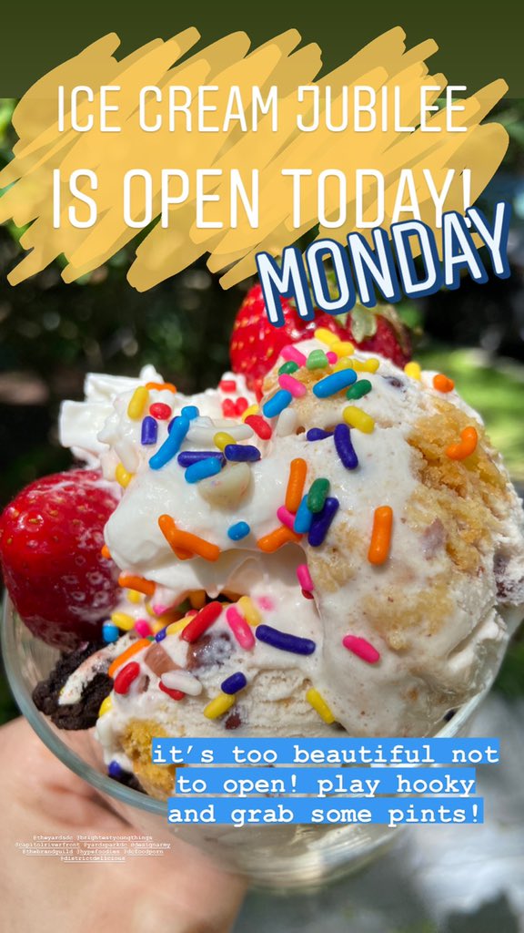 icecreamjubilee's tweet photo. Breaking News! We’ve extended the weekend to bring you ice Cream today! Our DC locations are OPEN til 9! #playhooky #wfm https://t.co/p3EDuKYGYp