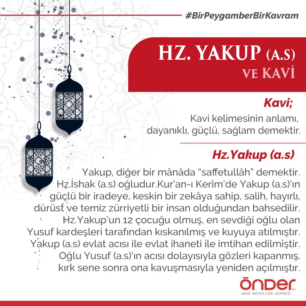 onderihl's tweet photo. Biz Hz. Yakup’u (as) dayanıklılığı ve gücü ile biliriz. O yüzden onun lakabı ‘kavi’dir. Saffetullah yani Allah’ın saf ve temiz kıldığı kulu olarak da anılır. Bugün Hz. Yakup’u (as) tanıyalım mı?
#EvdeHayatVar
#EvimizeRamazanGeldi
#BirPeygemberBirKavram https://t.co/4MBUDqGecs