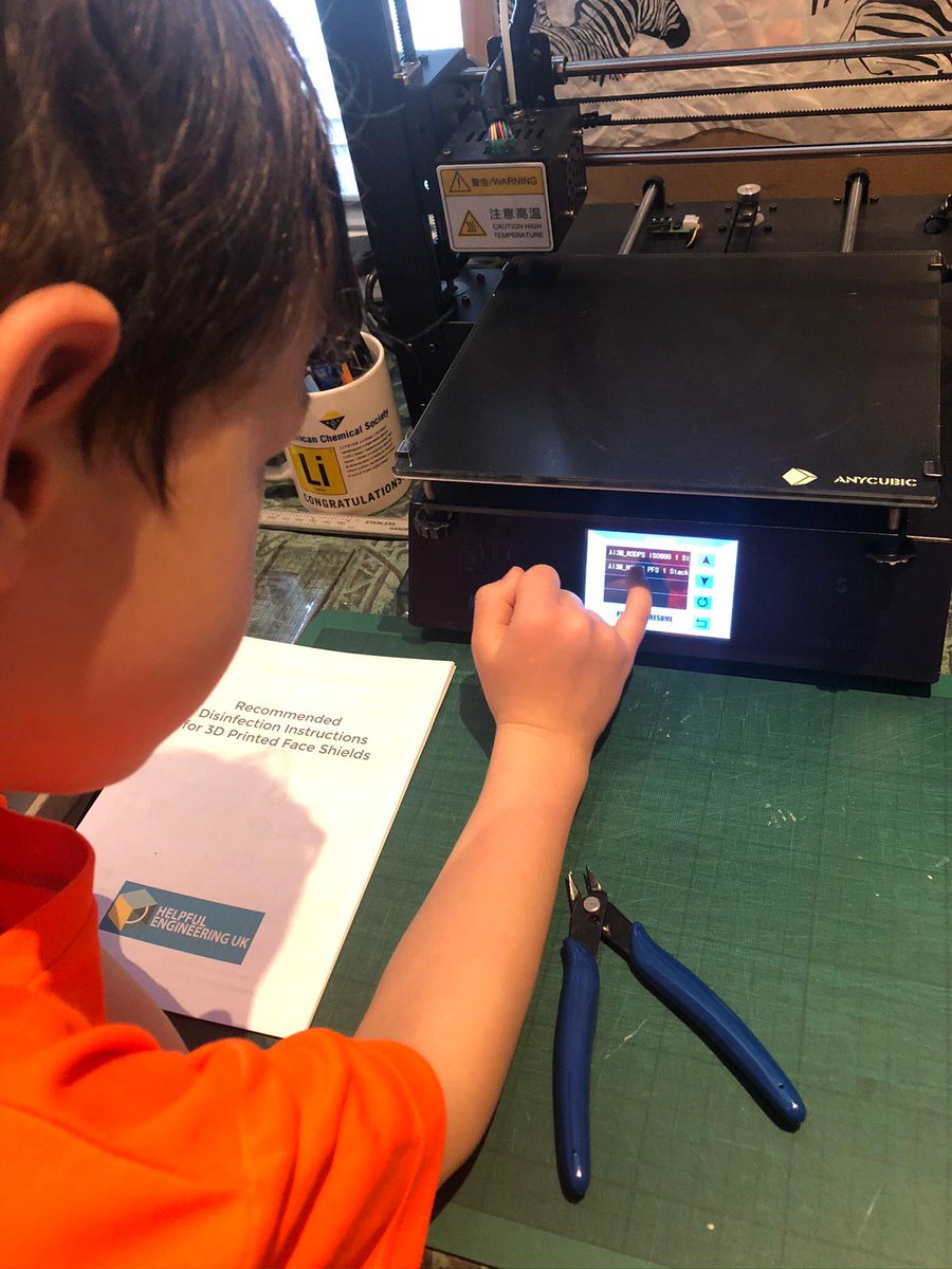 HelpfulEngUK's tweet photo. Today's volunteer shout out is to the Ramos-Muir household, whose 3D printer has become part of the family 😂 Their 7 year old has even learnt how to print our reusable visors, now that's a #homeschool success! ⭐

Please support our fundraiser ��https://t.co/JtUDXUcNdF https://t.co/8azmlZq8VY