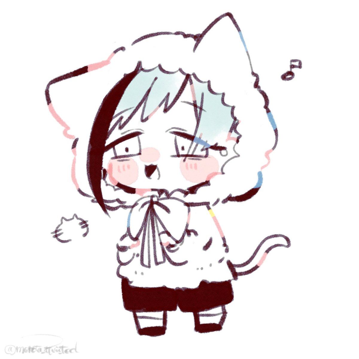 streaked hair tail 1boy animal hood male focus hood chibi  illustration images