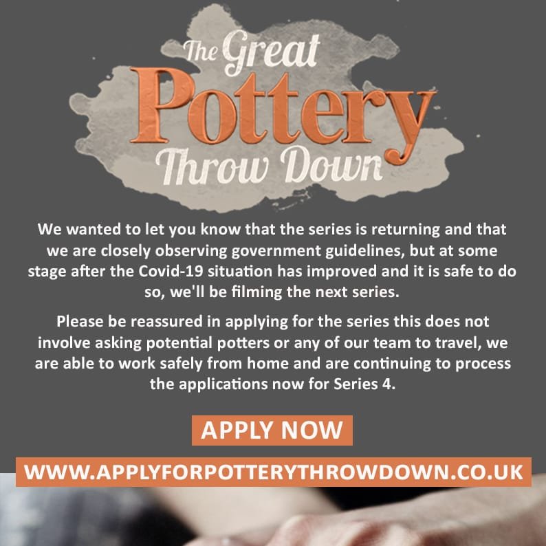 *DEADLINE EXTENDED* It’s official: you have 6 more days to get those applications 🔥fired🔥 on over to us. So what are you waiting for?! Applications close Sunday 10th May. 🏺pottery.take-part.co.uk #thegreatpotterythrowdown #potterythrowdown #pottery #ceramics #studiopottery