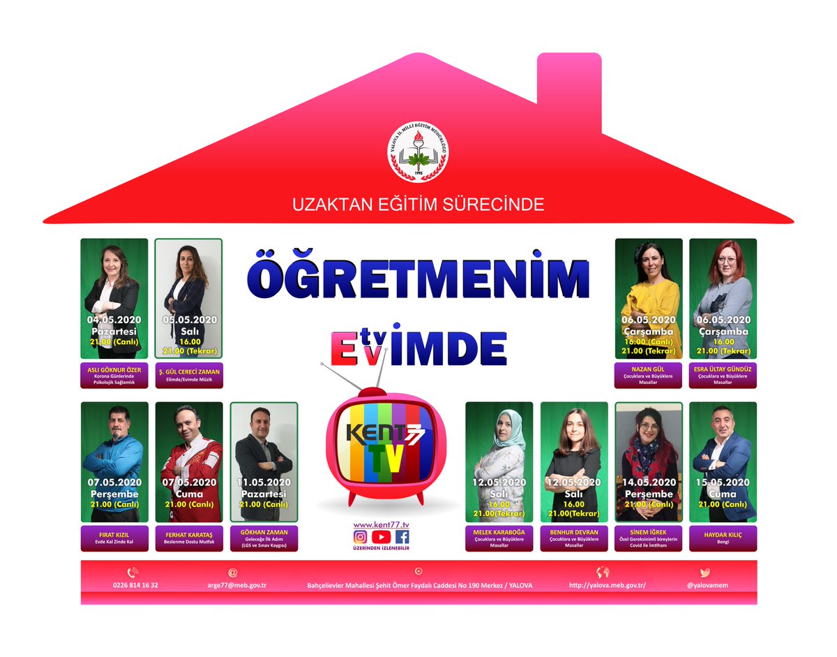 YalovaMem's tweet photo. Yalova İl Milli Eğitim Müdürlüğü ve Yalova KENT77TV işbirliğinde 
#öğretmenimevimde  eğitim programı canlı yayın akışı.
@meb_ailesi2023 
@ziyaselcuk 
@ali_tosun77 https://t.co/lZfrZdX9Xm