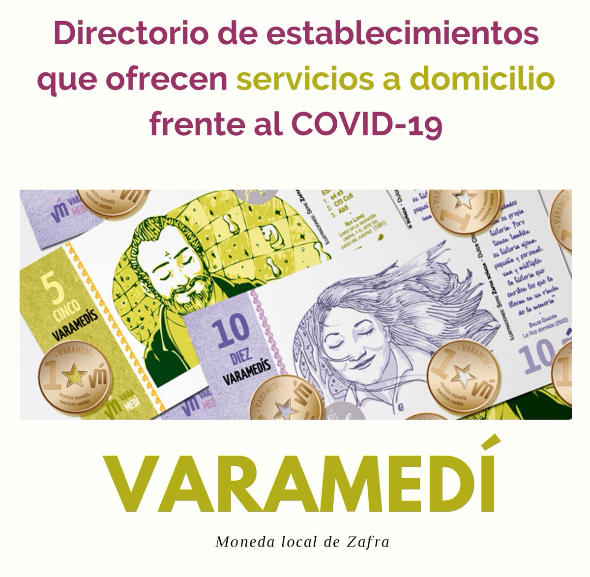 MonedaVaramedi's tweet photo. ➡️Hoy presentamos un directorio de establecimientos adheridos a #Varamedi que ofrecen servicios a domicilio frente a la situación causada por el COVID-19. https://t.co/lOjXuI9sDR

Proyecto @zafra_esocial gestionado por @movimientoparam y financiado por @AEXCID_ https://t.co/cLHrxmAPIP
