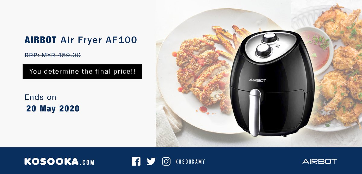 kosookaMY's tweet photo. What to cook🤔🤔?

Guess a price that is
✅the LOWEST among others
✅UNIQUE. No one else has the same price as you do

And win an Airbot Air Fryer at that price🤩😱

Campaign ends on 20 May 2020.

REGISTER now https://t.co/PtF9CWsuZC

#kosooka #kosookaMY #airbot #airfryer #mco https://t.co/8KI4GWA1G7