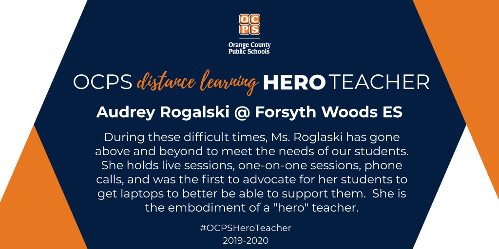 draggon's tweet photo. Thank you Audrey Rogalski #OCPSHeroTeacher from @ForsythWoods! @OCPSnews @CDLocps @RobBixler_OCPS @drbradshaw_ocps https://t.co/1AFhX5czhV