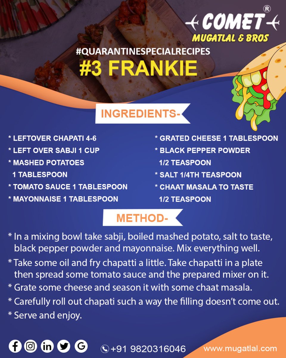 cometkitchenco's tweet photo. Here is another quick and easy recipe one must try. Men it's your time to surprise your wives with something delicious.
#CometKitchen

#covid19 #coronavirus #fightagainstcovid #coronaprevention #socialdistancing #stayhomeindia #quarantine #learntocook #easyrecipe https://t.co/BIYo957Rt3