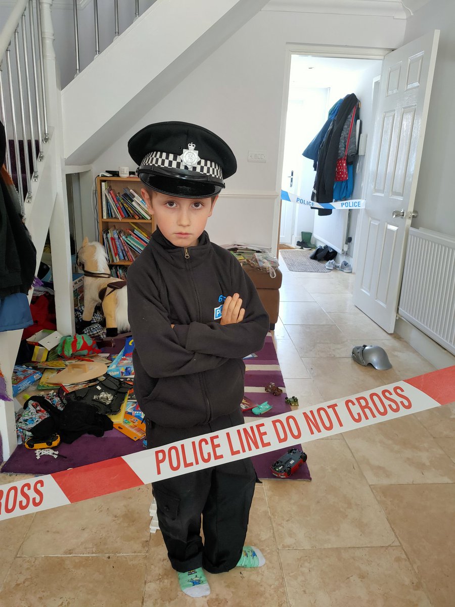 Pure joy and excitement when an amazing parcel arrived from @PCHarryRance @CityPoliceCops. Squealed when he saw an invite to visit post-Covid, gasped at his very own name badge & the huge amount of police tape! #policefamily #futurepoliceofficer #cityoflondonpolice #heroes #ukcop