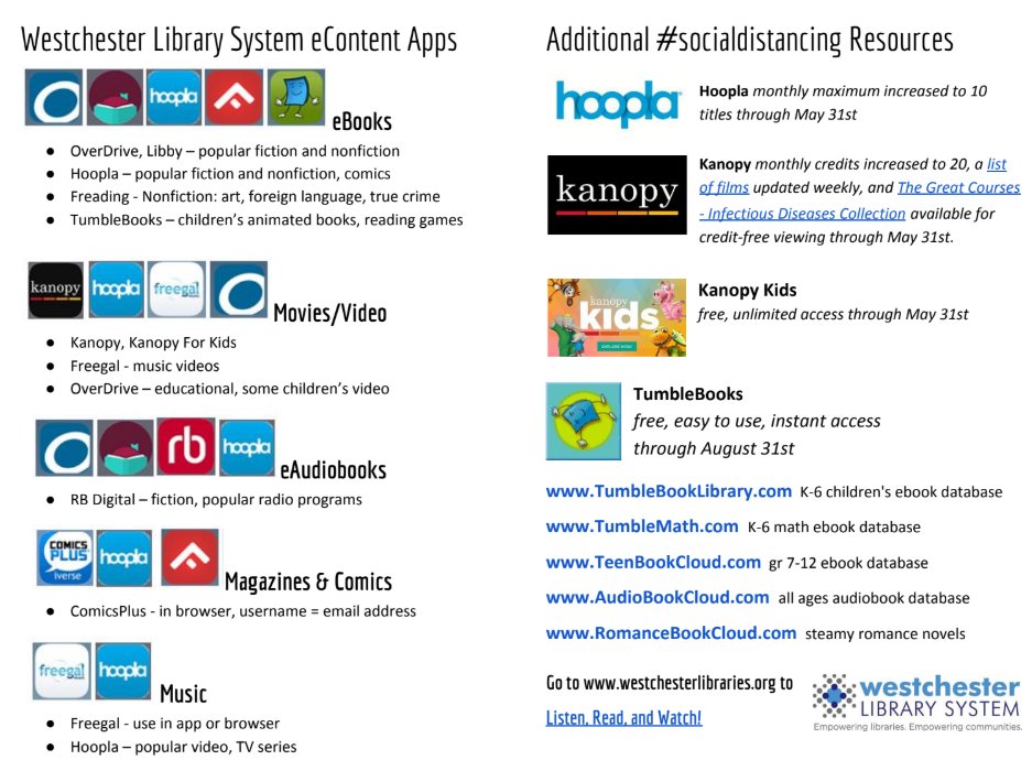 DobbsFerryLib's tweet image. #wls #westchesterlibrarysystem #socialdistancing #econtent #apps #ebooks #eaudiobooks