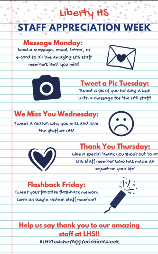 Senior SCA (@classof2020sca) on Twitter photo ATTENTION EAGLE NATION! Please take part in helping us say thank you to all the amazing teachers at LHS! Starts TODAY with Message Monday β€οΈπ <a href="/LHSEAGLESVA/">Liberty High School</a> #LHSteacherappreciationweek ATTENTION EAGLE NATION! Please take part in helping us say thank you to all the amazing teachers at LHS! Starts TODAY with Message Monday β€οΈπ <a href="/LHSEAGLESVA/">Liberty High School</a> #LHSteacherappreciationweek