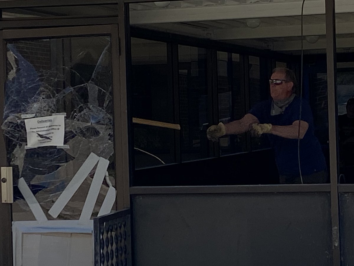 WintersetSchool's tweet photo. The Winterset Education Foundation auctioned off the opportunity to demo the vestibule at WHS.  The Purdys won and BOY did they have fun (with a little help from their friends) taking a swing at the old relic! https://t.co/qMkSr1CPBB