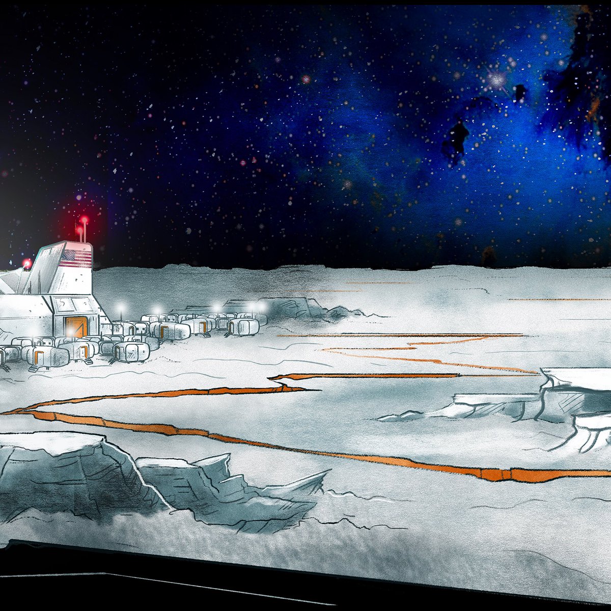 TwentyoneAvenue's tweet photo. Europa - Jovian moon - year 2176⠀
First panel of the interactive comic #TheCosmonautsConstruct.
Developed by @gamechuckdev ⠀
Story by @doraspacexplora
Art by @TwentyoneAvenue
#videogame #interactivecomic #comics #scifi #illustration #conceptart #landscape #twentyoneavenue https://t.co/XyKwWjLOJg