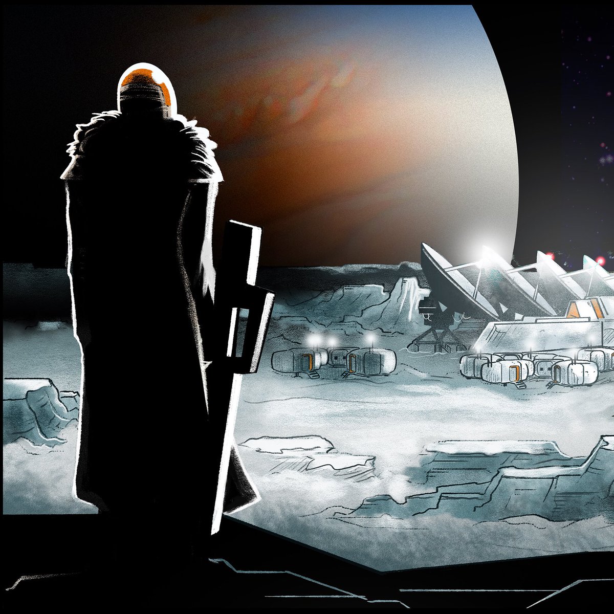 TwentyoneAvenue's tweet photo. Europa - Jovian moon - year 2176⠀
First panel of the interactive comic #TheCosmonautsConstruct.
Developed by @gamechuckdev ⠀
Story by @doraspacexplora
Art by @TwentyoneAvenue
#videogame #interactivecomic #comics #scifi #illustration #conceptart #landscape #twentyoneavenue https://t.co/XyKwWjLOJg
