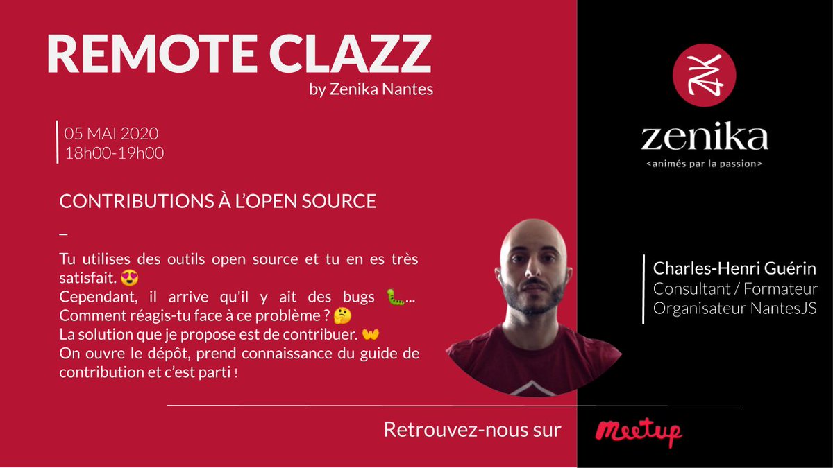 ZenikaNantes's tweet photo. Demain soir, pour notre nouvelle #RemoteClazz, @charlyx sera en live à 18H sur youtube 📺 Il partagera son expérience en tant que contributeur open source et des conseils pour vous lancer 🚀
Plus d’infos 👇
https://t.co/e4raUs0A12 https://t.co/LjpkMhrAux