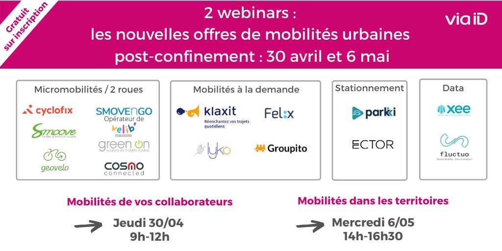 Vous êtes une collectivité ? 
Vous souhaitez proposer de nouvelles solutions de mobilités sur votre territoire ? 
Alors, ne ratez pas notre webinar de mercredi à 14h =>
…nar-mobilites-urbaines.splashthat.com
